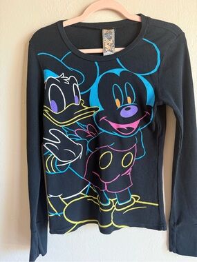 Disney Couture Long-Sleeve Thermal Top with Neon Mickey & Donald Graphic